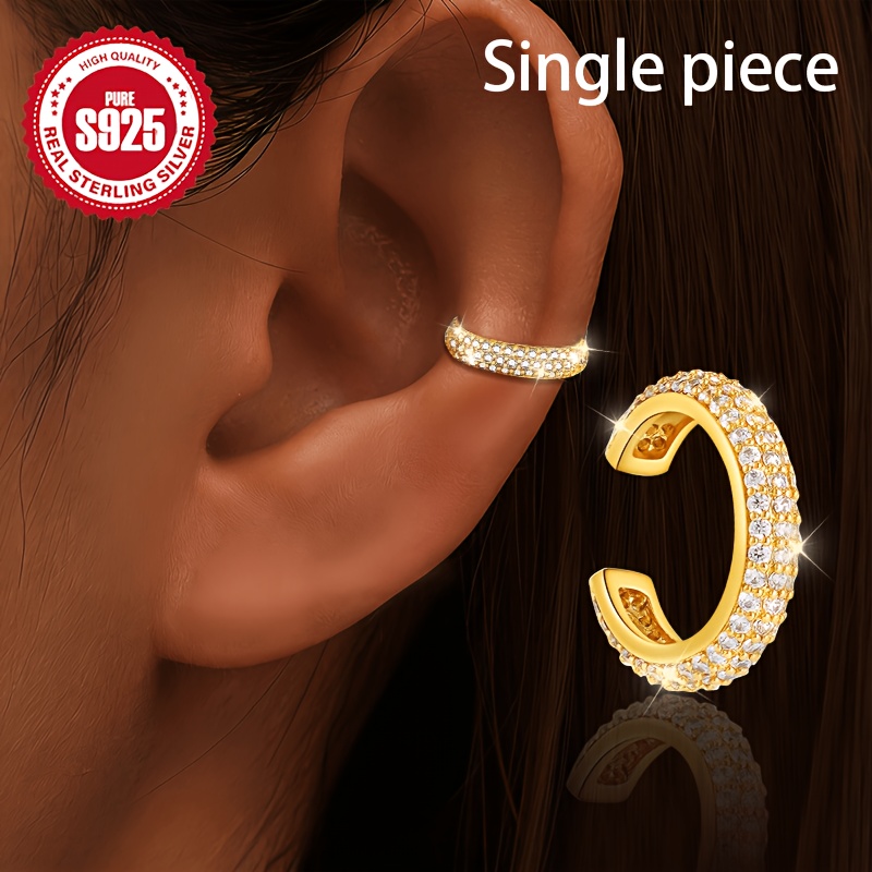 Women's S925 Silvery Ear Clip with Synthetic Zirconia Accents